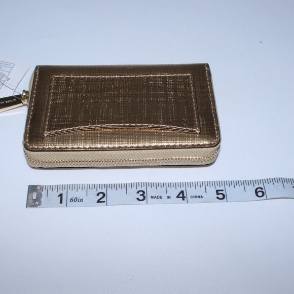 MICHAEL KORS Jet Set Travel Card Case Wallet MK Metallic Gold Leather NWT - Picture 5 of 5